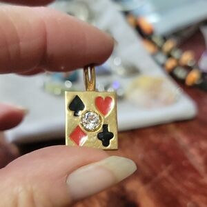 Elegant Gold Card Suit Pendant with Crystal